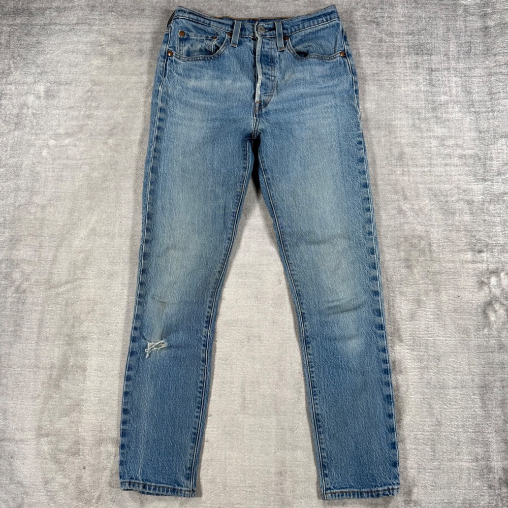 Levis Premium Jeans Women 26 Light Wash 501 Skinny Distressed Button Fly 29502
